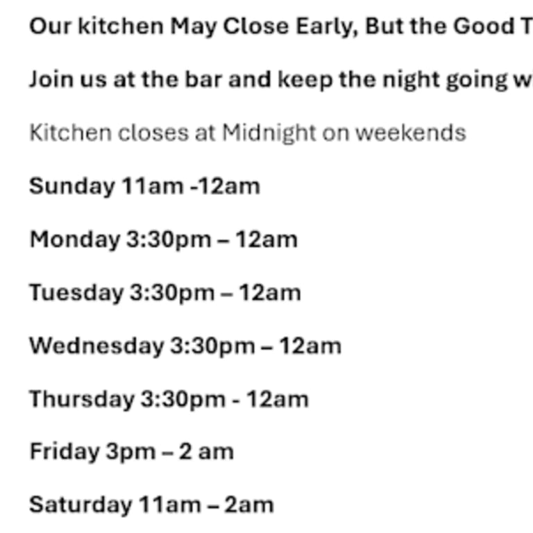 BAR HOURS
