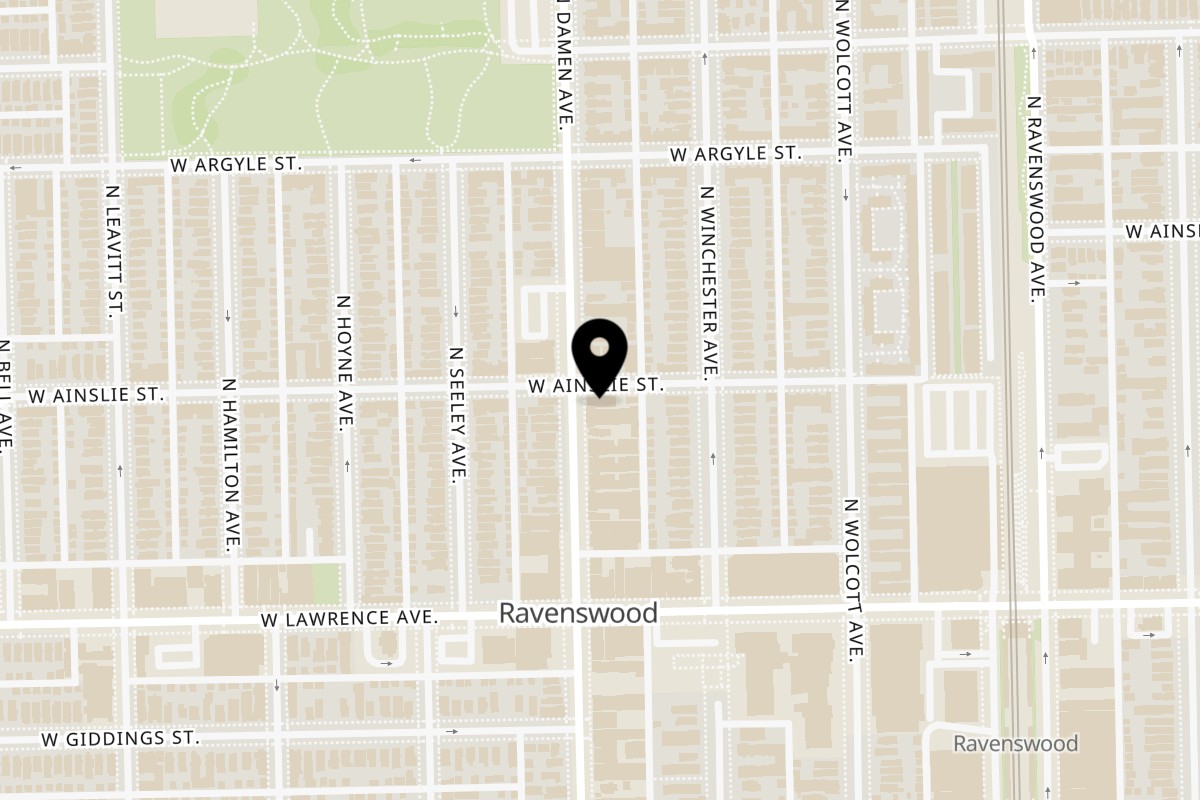 Map showing the location of Gio's Bar & Grill on 4857 N Damen Ave in Chicago
